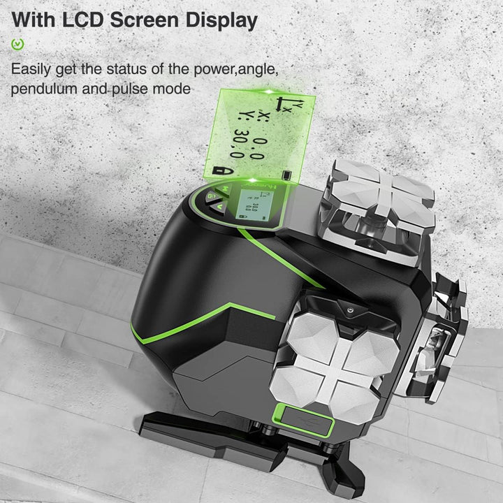 Huepar 16 Linien-selbstnivellierendes Laserniveau 4 x 360 ° mit LCD-Bildschirm, 4D Bluetooth Grüner