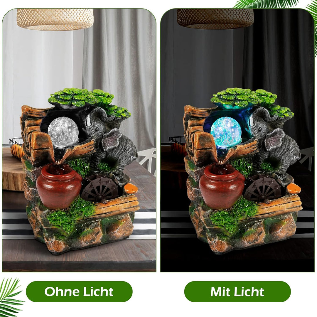 Dyna-Living Zimmerbrunnen Tischbrunnen mit Rollender Kugel, Brunnen Springbrunnen LED-Beleuchtung Me