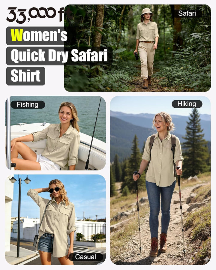 33,000ft Hemdbluse Damen UPF50 UV Schutz Hemd Schnelltrocknende Button-Down Shirts Atmungsaktive Wan
