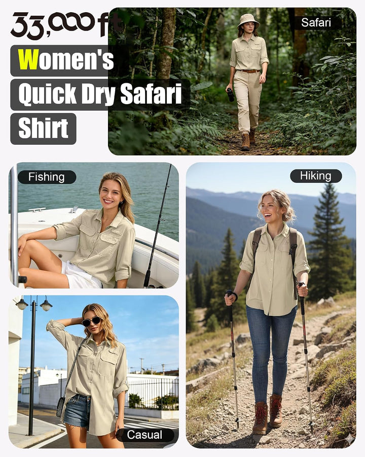 33,000ft Hemdbluse Damen UPF50 UV Schutz Hemd Schnelltrocknende Button-Down Shirts Atmungsaktive Wan