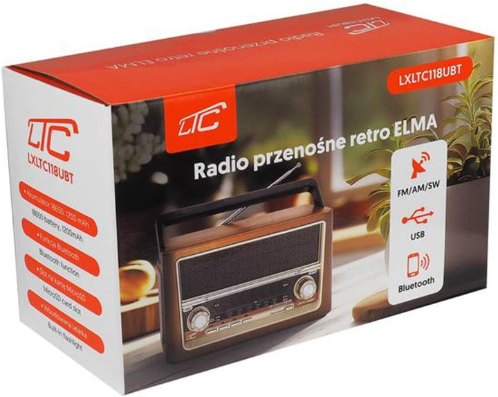 LTC Elma 118UBT Tragbares Radio mit Teleskopantenne und Bluetooth-Konnektivität, Retro-Radio, FM/AM/