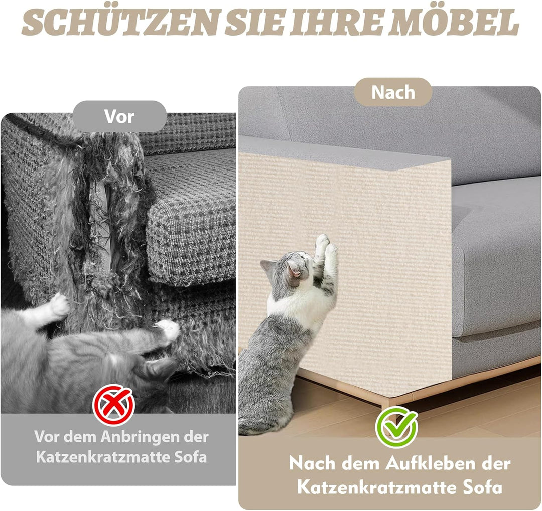Kratzmatte für Katzen, 40x200 cm, Wiederverwendbar, Selbstklebende Kratzmatte aus Polyester, Kratzsc