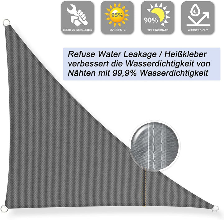 Sunnylaxx 5x5x7m Sonnensegel Dreieckig, Wasserdicht Sonnenschutz Sunsegel Color Anthrazit, 95% UV-Sc
