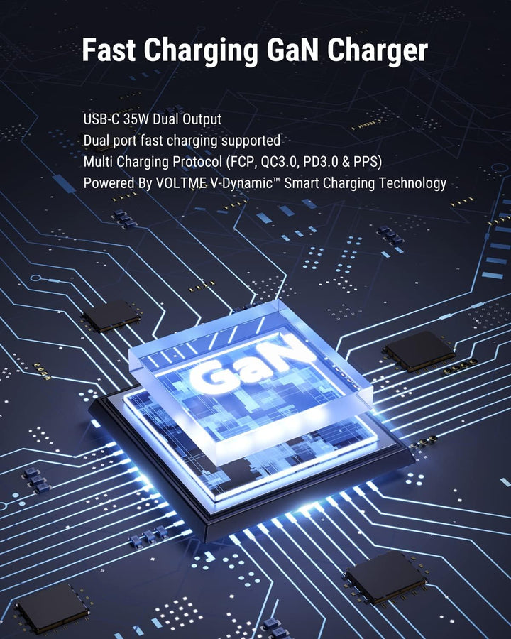 VOLTME USB C Ladegerät Doppelt 35W V-Dynamic GaN III Ladegerät, 2-Port USB C Schnellladegerät PD3.0