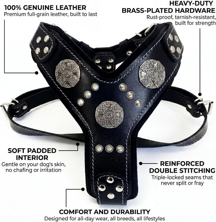 Bestia |Maximus| Leder Brustgeschirr für grosse Hunde. Bis 145 cm Brustumfang. 100% Leder. Handgefer