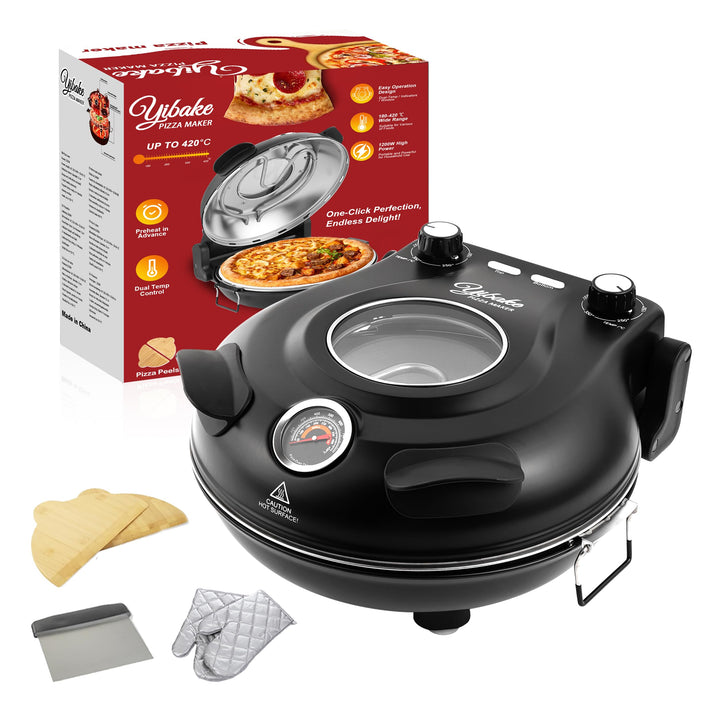Pizzaofen Elektrisch, 1200W Pizzaofen in 4-Min-Pizza, 31cm Feuerfeste Pizzastein, 420℃ Pizzabackofen