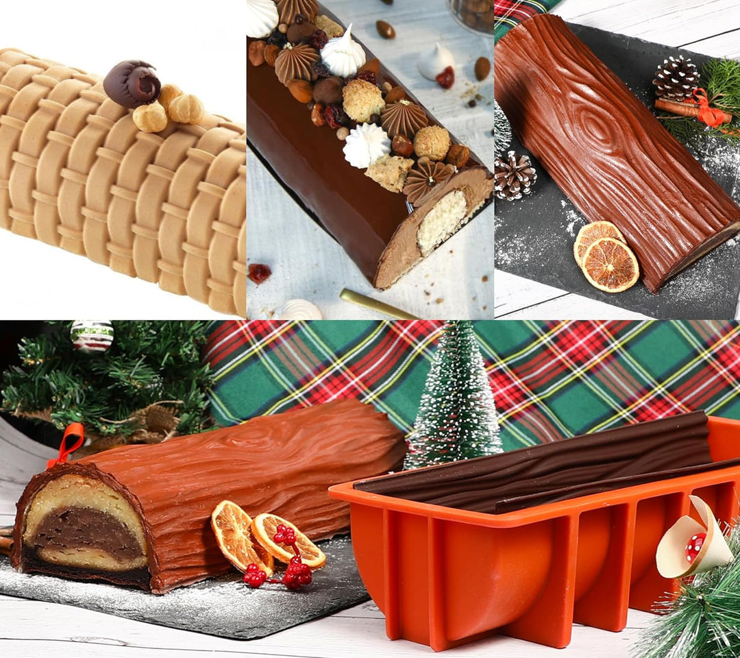 webake Buche de Noel Backform Silikon mit 2 Stück Silikonmatte Kuchenform Silikonform Weihnachtskuch