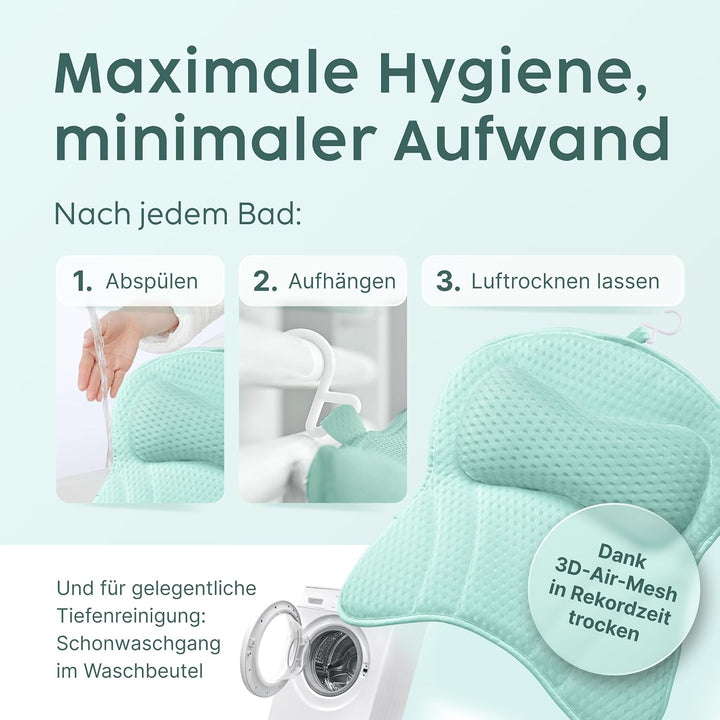 Vesta+ Badewannenkissen Mint L mit Saugnäpfen, Badekissen Testsieger als Badewannenkissen Nacken &amp; N