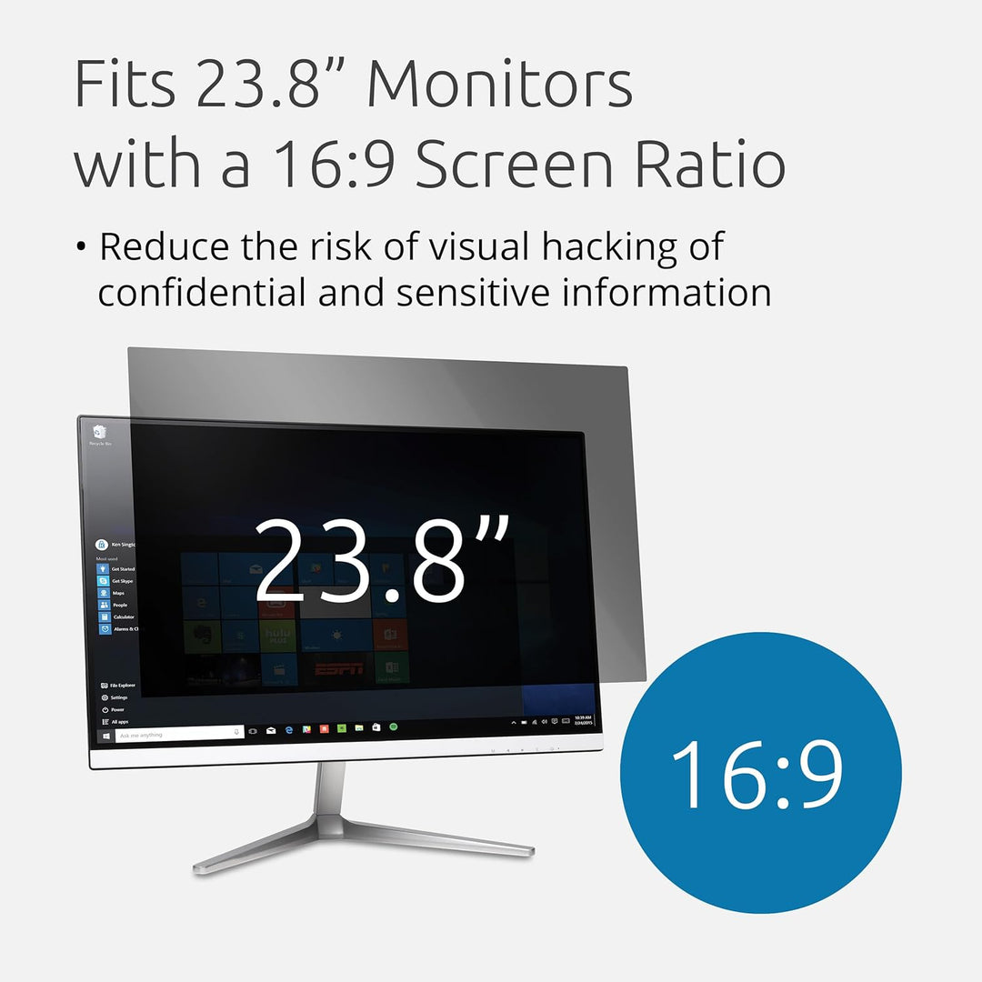 Kensington Monitor Blickschutzfilter, abnehmbare Schutzfolie für 23,8"-Monitore (16:9), Blendschutzb