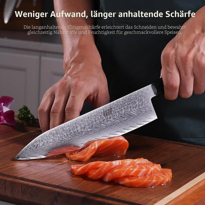FINDKING 8-Zoll Japanisches Kochmesser, Premium Damaststahl-Konstruktion Küchenmesser, Multifunktion
