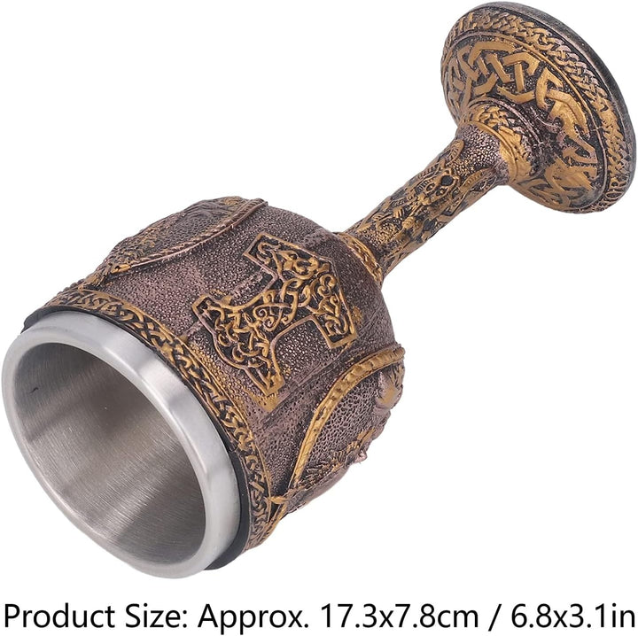 Atyhao Nordischer Kelch, Nordischer Weinkelch aus Edelstahl mit Harzschale, Dekorativer Retro-Bierbe