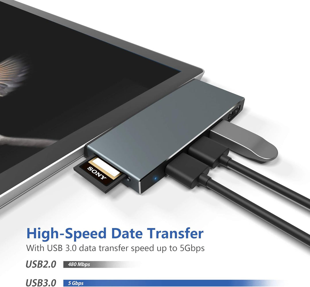 Cateck Microsoft Surface Pro USB Hub Docking Station, Aluminium Surface Pro 4/5/6 USB 3.0 Hub Adapte
