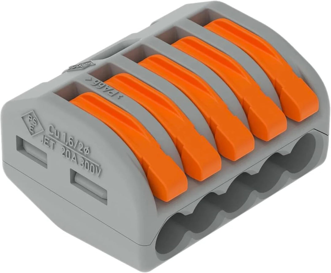 WAGO CLASSIC-Verbindungsklemmen 222-415 | 5 Leiter, bis 4 mm², 40 Stück, CLASSIC Kabelverbinder mit