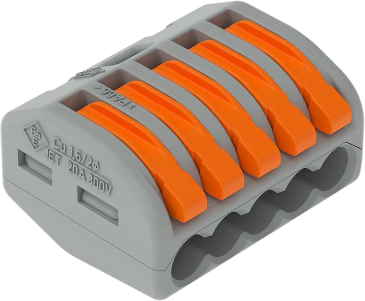 WAGO CLASSIC-Verbindungsklemmen 222-415 | 5 Leiter, bis 4 mm², 40 Stück, CLASSIC Kabelverbinder mit