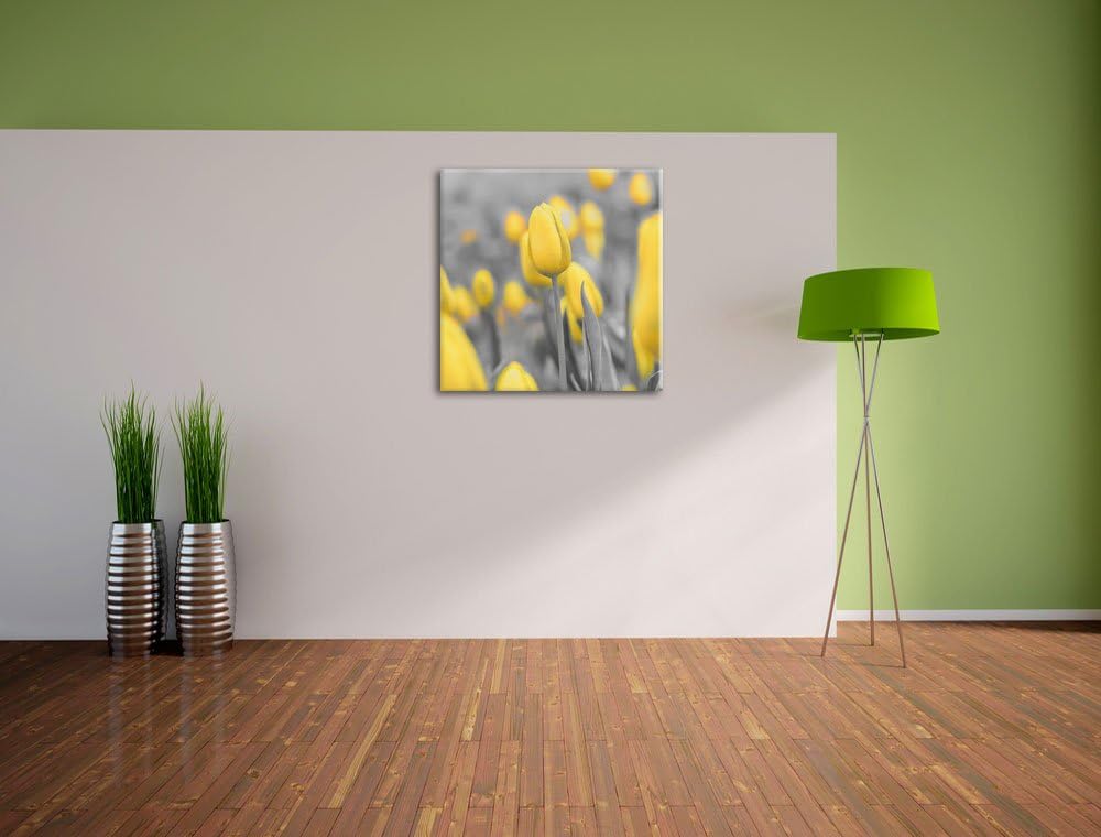 Pixxprint Gelbes Tulpenmeer als Leinwandbild/Grösse: 70x70 cm/Wandbild/Kunstdruck/fertig bespannt, 7