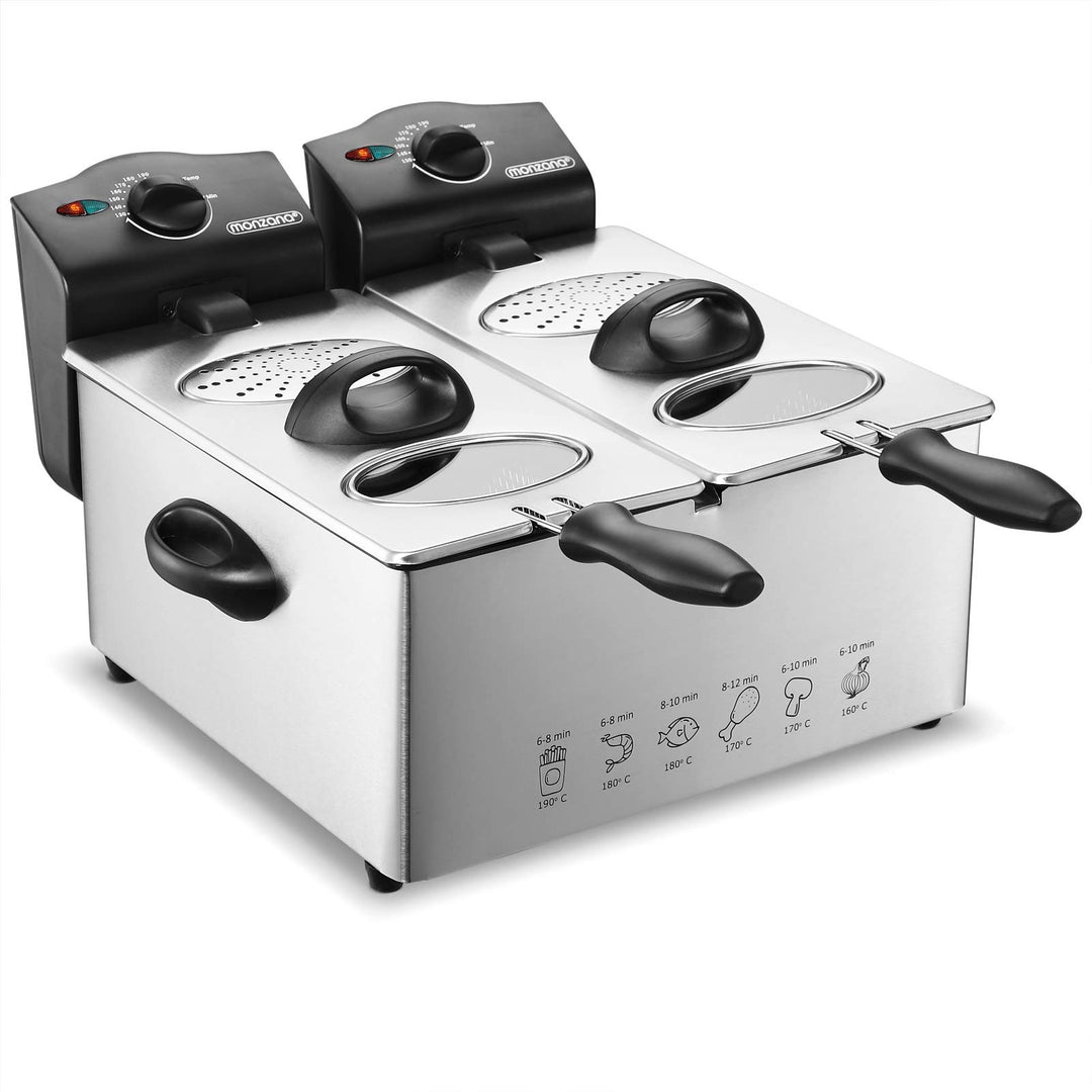 Monzana Fritteuse 2 x 3 Liter Edelstahl Doppelfritteuse mit Öl 2000 Watt herausnehmbarer Ölbehälter