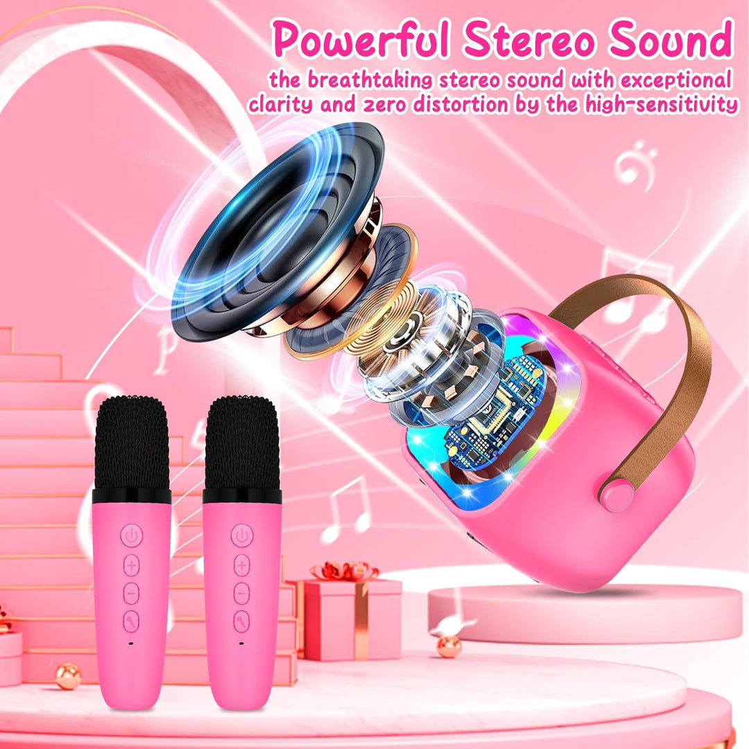 Karaoke Maschine Kinder mit 2 Mikrofon, Mini Karaoke Drahtlosen Mikrofon, Tragbares Bluetooth Lautsp