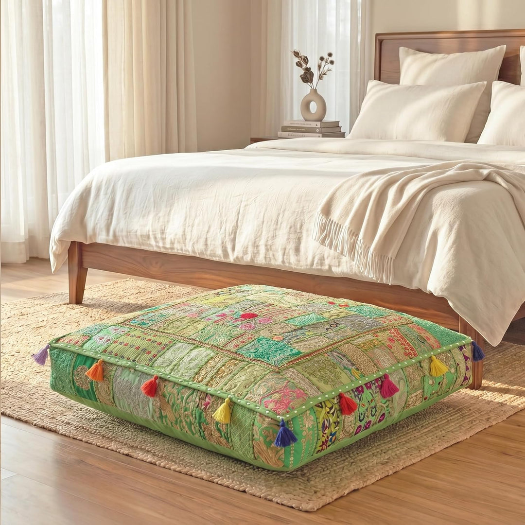 THE ART BOX 88 x 88 x 12 cm, Vintage-Patchwork, grosses Outdoor-Kissen, grosses Hundebett, Gartendek