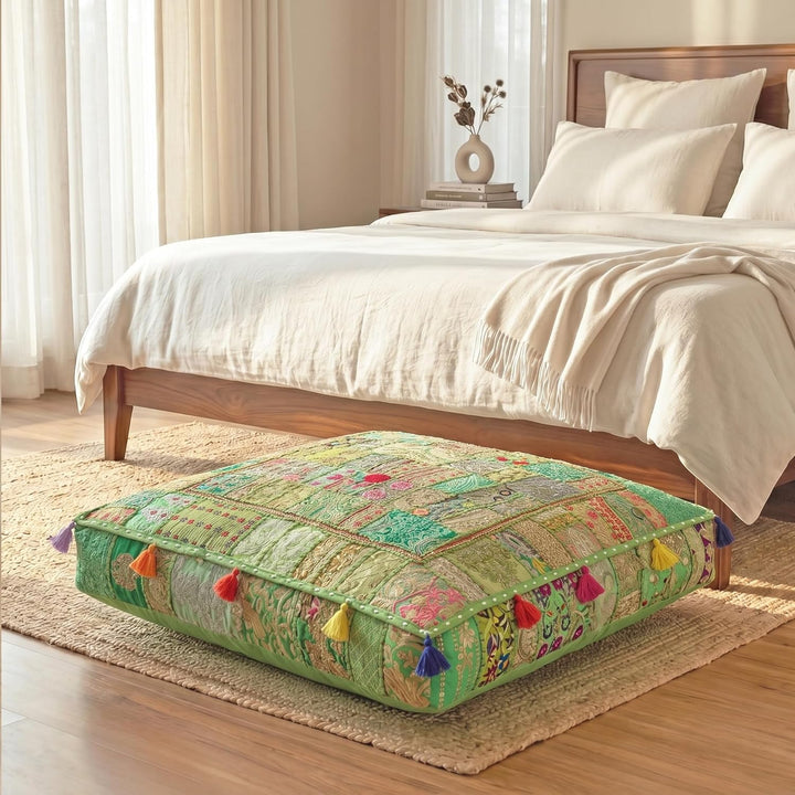 THE ART BOX 88 x 88 x 12 cm, Vintage-Patchwork, grosses Outdoor-Kissen, grosses Hundebett, Gartendek