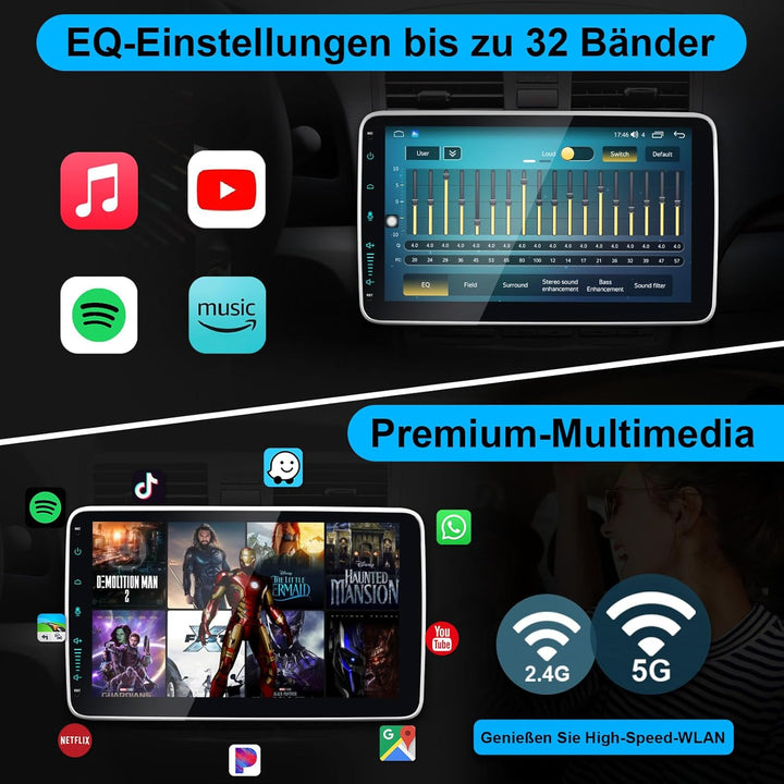 10 Zoll 1 Din Car Radio Android Autoradio mit Bildschirm 8-Kern DAB+ Wireless Android Auto & Apple C