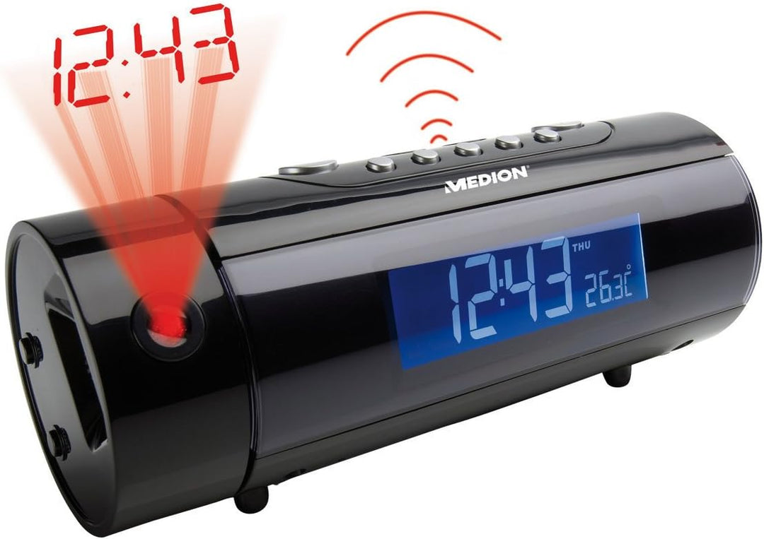 MEDION LIFE E66331 MD 80024 Projektions-Uhrenradio mit Infrarot-Sensor, Temperaturanzeige, Kalender,