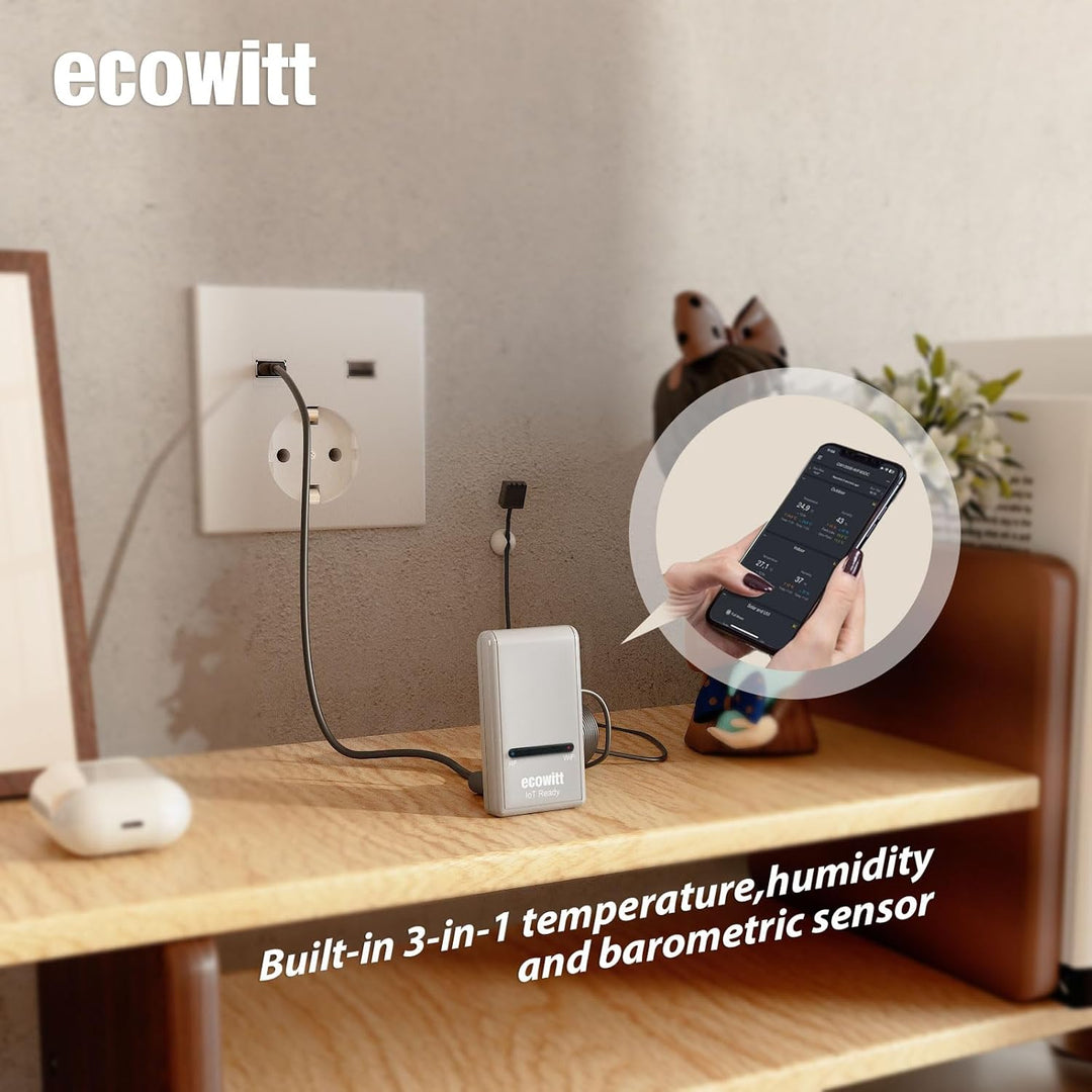 ECOWITT Gateway GW1200 für Wetterstation mit Aussensensor, Innenbereich 3 in 1 Temperatur, Feuchte-