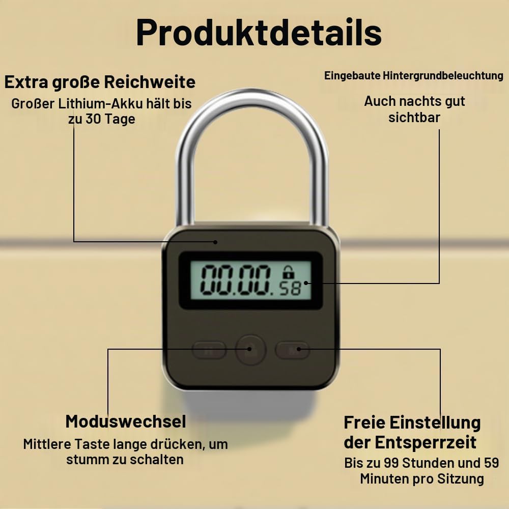 Aoreun Digitale Zeitschloss, Smart Time Lock mit LCD-Display, Wiederaufladbares USB Sicherheits Vorh