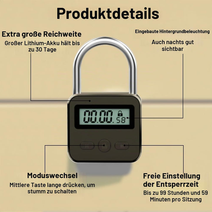 Aoreun Digitale Zeitschloss, Smart Time Lock mit LCD-Display, Wiederaufladbares USB Sicherheits Vorh