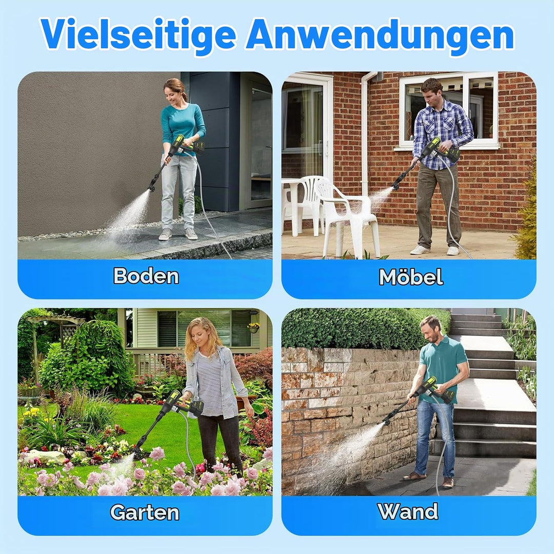 MYPIN Upgraded LCD Display Tragbarer kabelloser Hochdruckreiniger, 725 PSI 21V 2 Batterien Wiederauf
