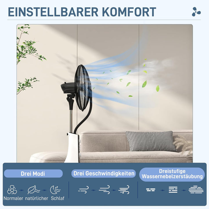 HOMCOM Ventilator mit Wasserkühlung, Standventilator mit Sprühnebel, Fernbedienung, Timerfunktion, o
