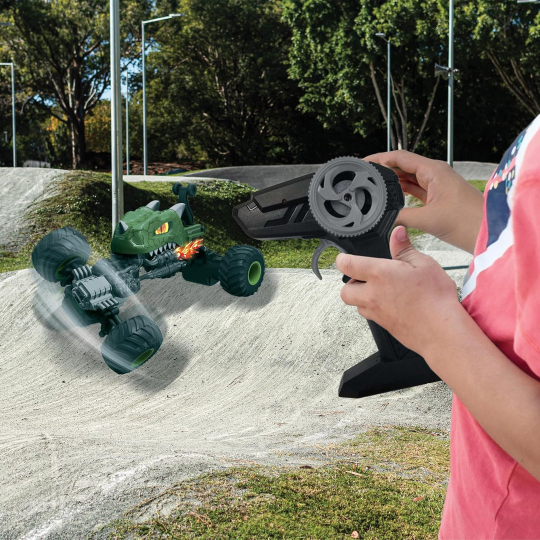 Lexibook, Crosslander Dino, Ferngesteuertes Dinosaurier-Auto, bis zu 10km/h, verrückte Stunts, Aufbä