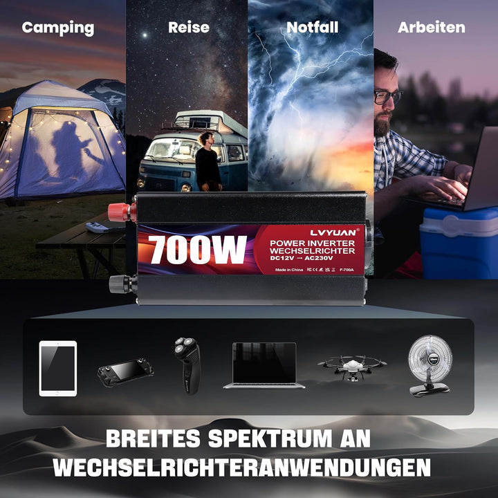 LVYUAN 500W Wechselrichter DC 12 V auf 230V AC Spannungswandler Auto Konverter 12 V mit Dual USB Por