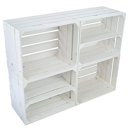 4er Set Massive Obstkiste Apfelkiste Weinkiste aus dem Alten Land +++ 50 x 40 x 30 cm (NEU Weiss 2 x