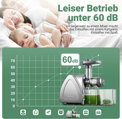 Aobosi Slow Juicer Entsafter Gemüse und Obst Testsieger, Reversierfunktion,150w leisem Motor,Saftpre