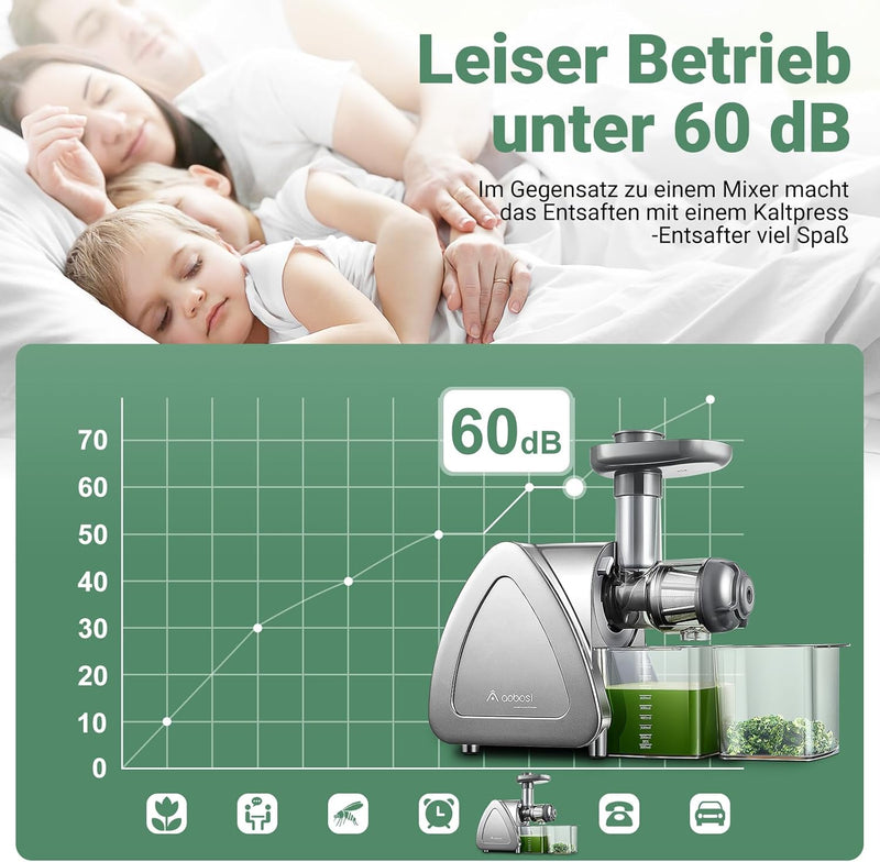 Aobosi Slow Juicer Entsafter Gemüse und Obst Testsieger, Reversierfunktion,150w leisem Motor,Saftpre