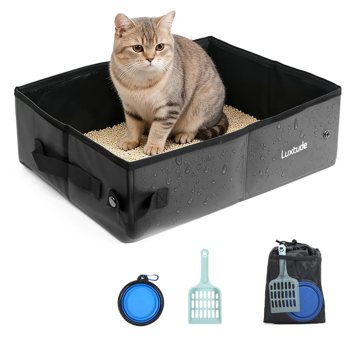Luxtude Portable Litter Box for Cats, Collapsible with Travel Carrying Bag, No Odor and Waterproof f