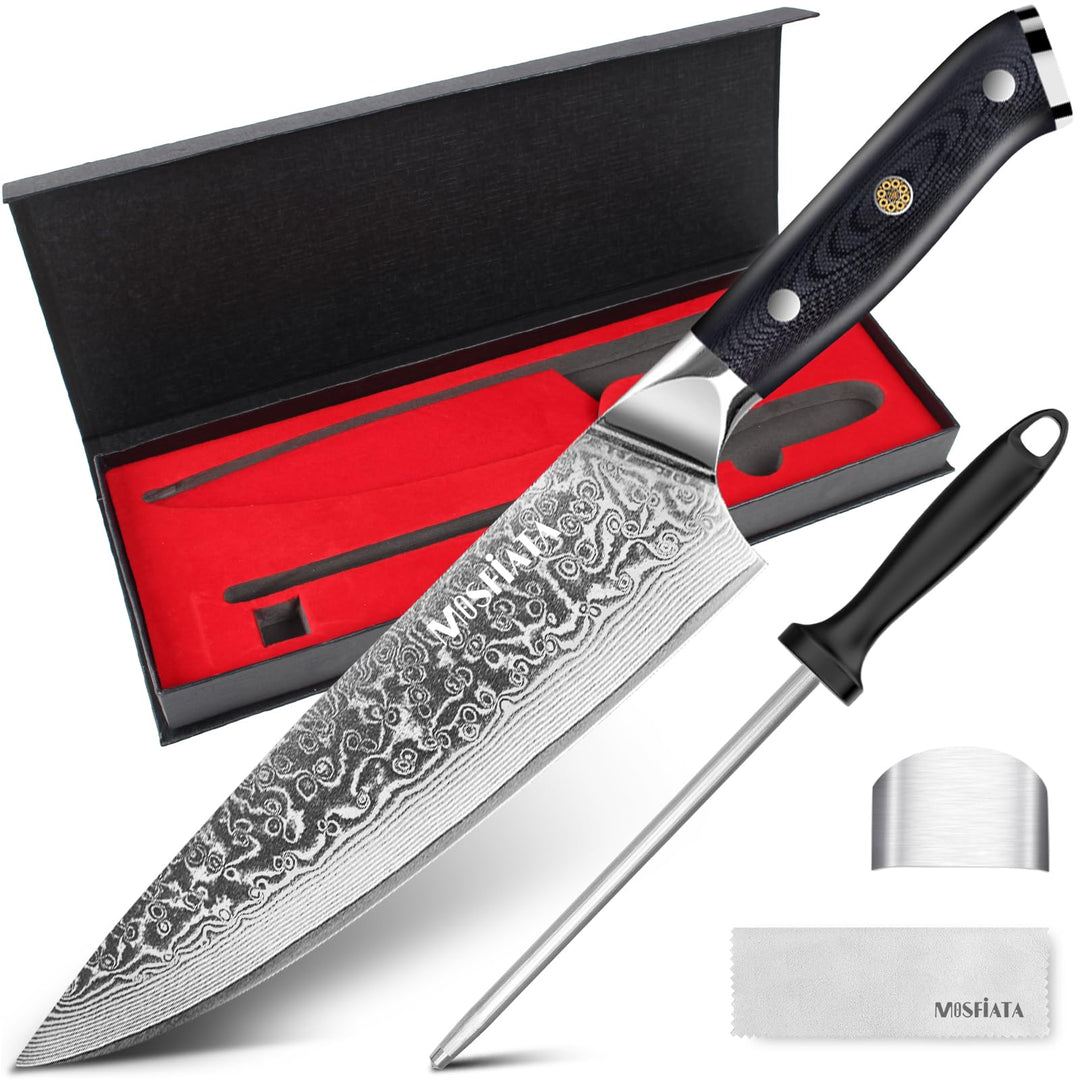 MOSFiATA Damastmesser 8 Zoll, Kochmesser Damast Küchenmesser Damaststahl Japanisches Messer Scharf C