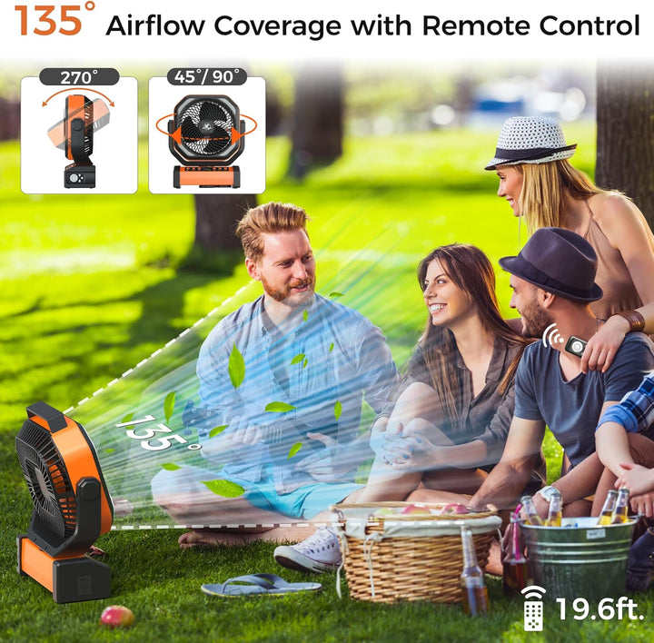 Campingventilator mit Licht, 20000mAh Tischventilator, 112 Stunden max. Laufzeit, 9 Geschwindigkeite