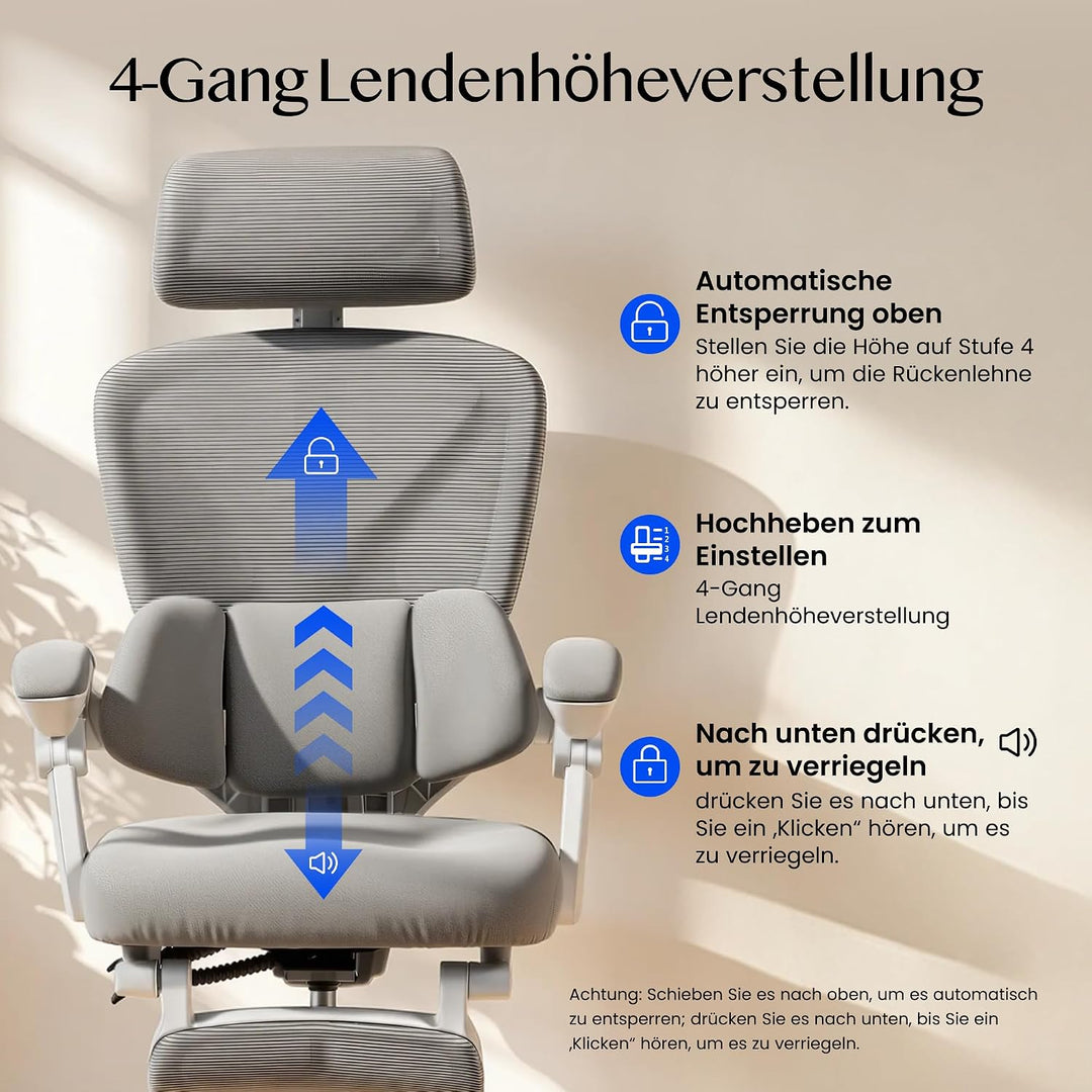 FLEXISPOT Ergonomischer Bürostuhl mit Fussstütze, X-förmiger Schreibtischstuhl mit 135°-Neigung, Gek