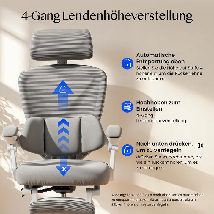 FLEXISPOT Ergonomischer Bürostuhl mit Fussstütze, X-förmiger Schreibtischstuhl mit 135°-Neigung, Gek