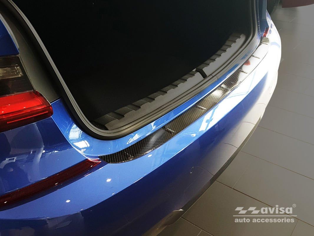 Avisa Echtes 3D Karbon Heckstossstangenschutz kompatibel mit BMW 3er G20 Limousine M-Paket 2019-