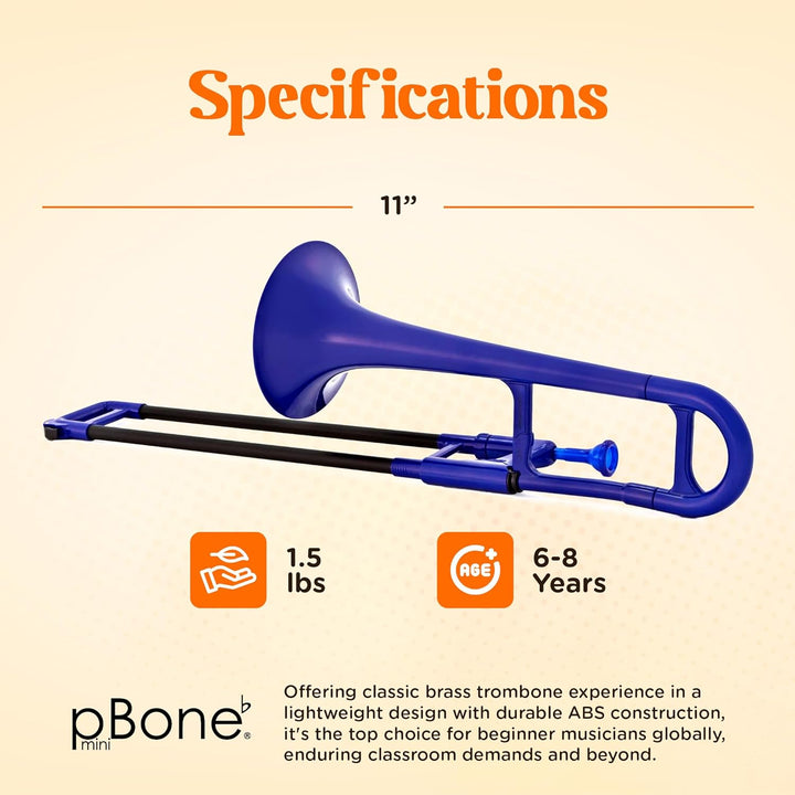 PBONE 700639 Mini-Posaune mit Mundstück und Tasche, blau, Blau