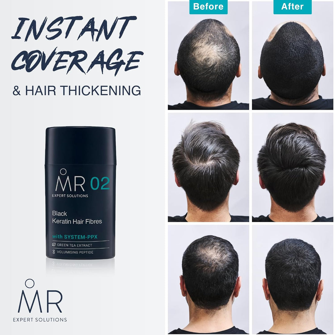 MR Hair Fibers Hellbraun, natürliche Männerhaaraufbaufaser mit Keratin und System PPX + Grüntee-Extr
