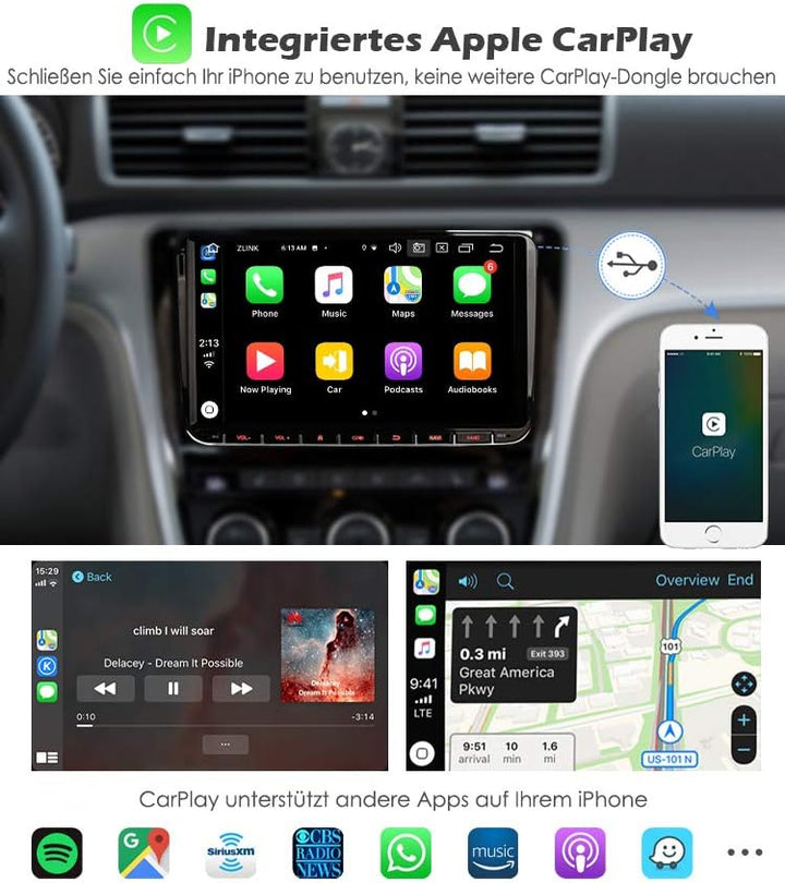 Erisin Android 10 Autoradio für VW Radio mit Navi 9 Zoll Touchscreen Android 10.0 CarPlay DSP BT A2D