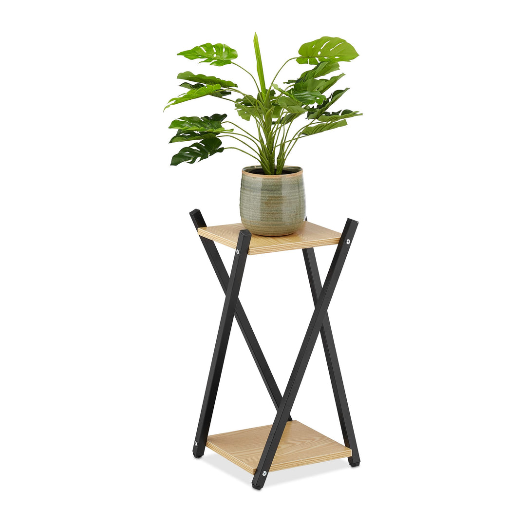 Relaxdays Blumenständer, 2 Etagen in Holzoptik, Metall, MDF, moderner Blumenhocker, 57 x 29 x 29 cm,