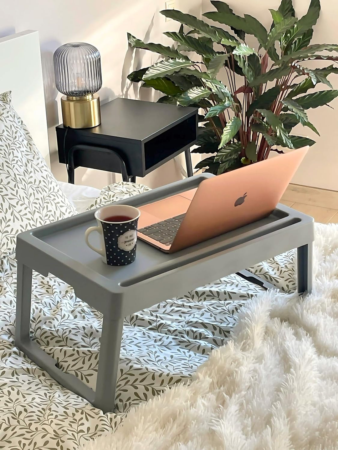 Faltbare Betttisch Weiss, Serviertablett Schoss Schreibtisch, Laptoptisch, Betttablett mit Tassen Sc