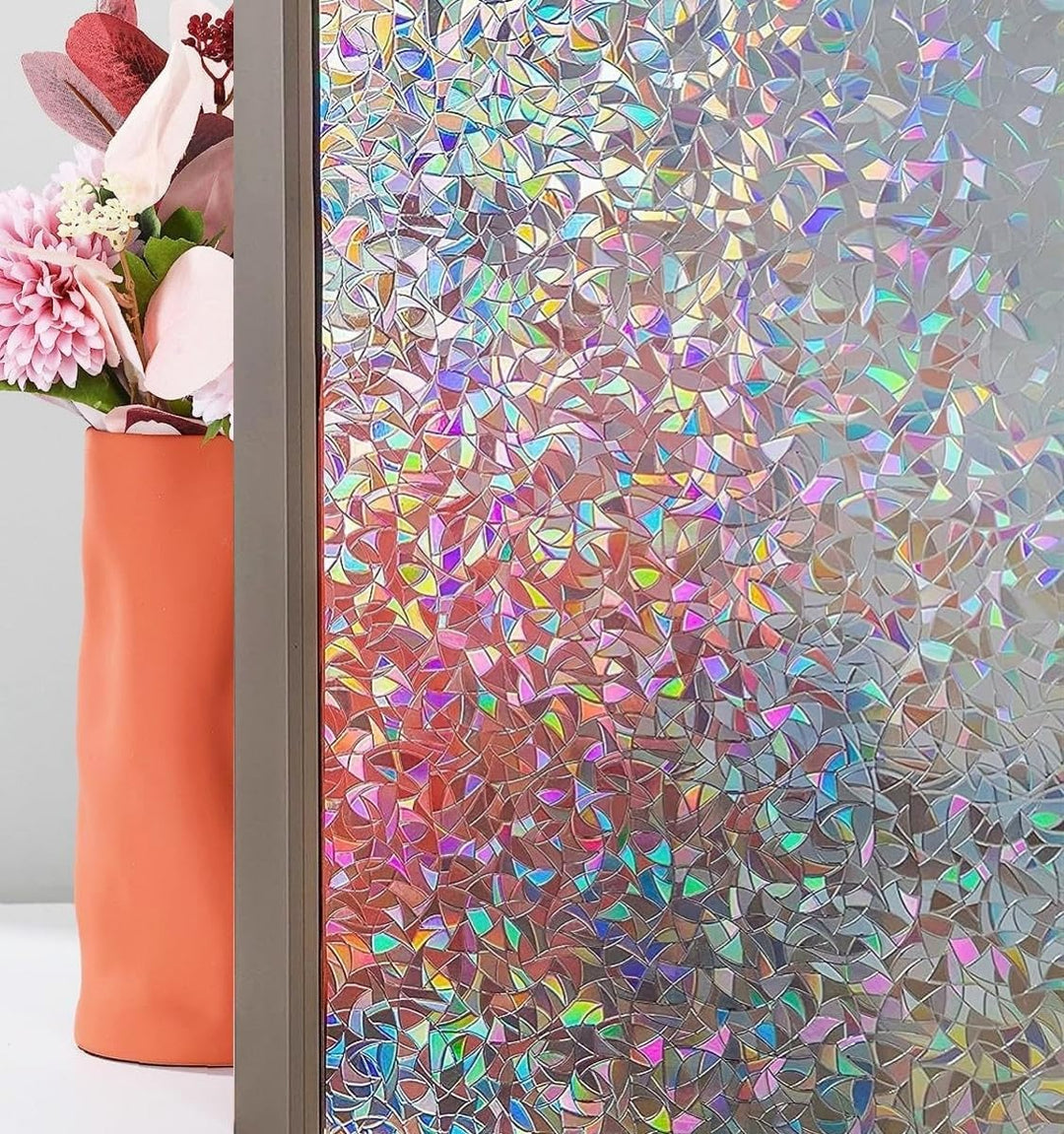 Cinbee 3D Fensterfolie Selbsthaftend Regenbogen Folie Fenster Blickdicht Dekorfolie Bunt (Transparen