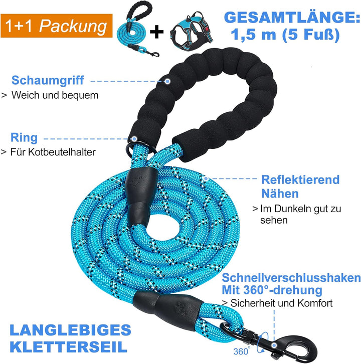 haapaw Hundegeschirr ohne Zug, einstellbar, reflektierend, Oxford, einfache Kontrolle, mittelgrosses