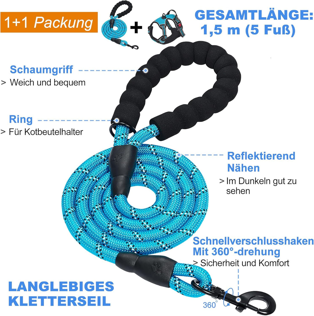 haapaw Hundegeschirr ohne Zug, einstellbar, reflektierend, Oxford, einfache Kontrolle, mittelgrosses