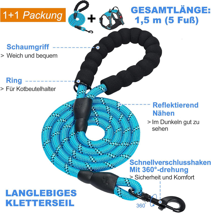 haapaw Hundegeschirr ohne Zug, einstellbar, reflektierend, Oxford, einfache Kontrolle, mittelgrosses
